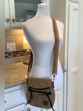 IHKWIP Tan Foldover Saddle Bag with Striped Adjustable Strap